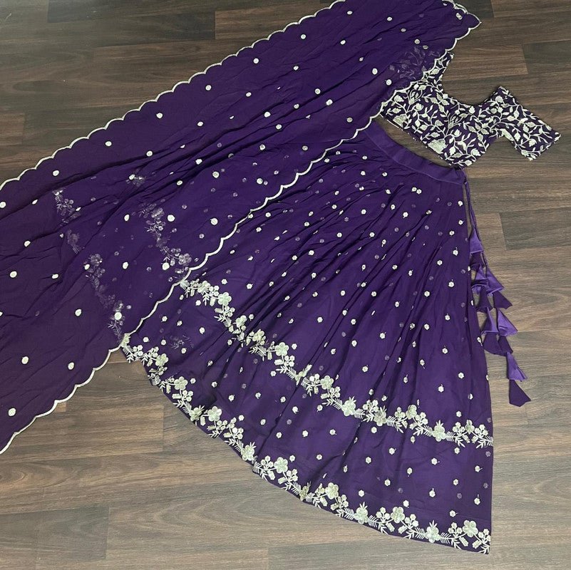 Aastha Fashion Women's Purple Faux Georgette With Heavy Sequins Embroidered work Lehenga Choli - Distacart