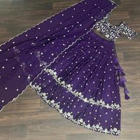 Thumbnail for Aastha Fashion Women's Purple Faux Georgette With Heavy Sequins Embroidered work Lehenga Choli - Distacart