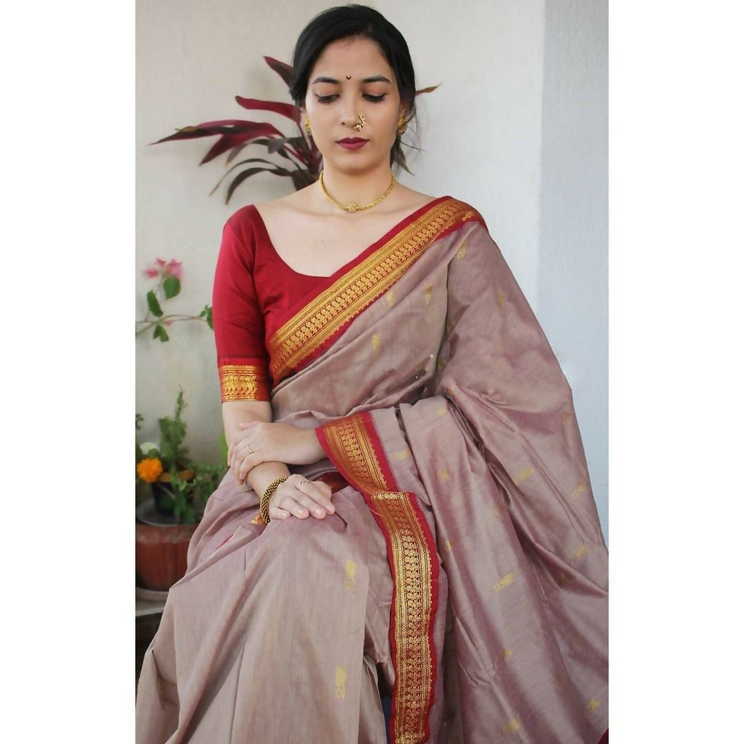 Preksha Creation Designer Women Banarasi Soft Silk Saree - Grey