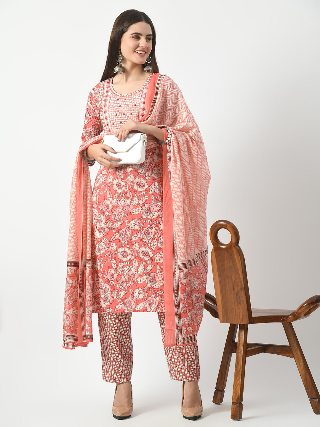 Pink Printed and Embroidered Kurta Pant With Dupatta Set - Rasiya