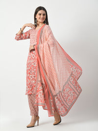 Thumbnail for Pink Printed and Embroidered Kurta Pant With Dupatta Set - Rasiya