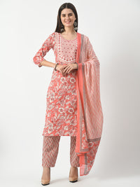 Thumbnail for Pink Printed and Embroidered Kurta Pant With Dupatta Set - Rasiya