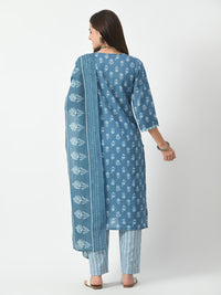 Thumbnail for Blue Printed and Embroidered Kurta Pant With Dupatta Set - Rasiya