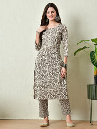 Thumbnail for Grey Printed Kurta Pant With Dupatta Set - Rasiya