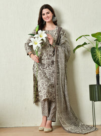 Thumbnail for Grey Printed Kurta Pant With Dupatta Set - Rasiya