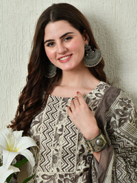 Thumbnail for Grey Printed Kurta Pant With Dupatta Set - Rasiya