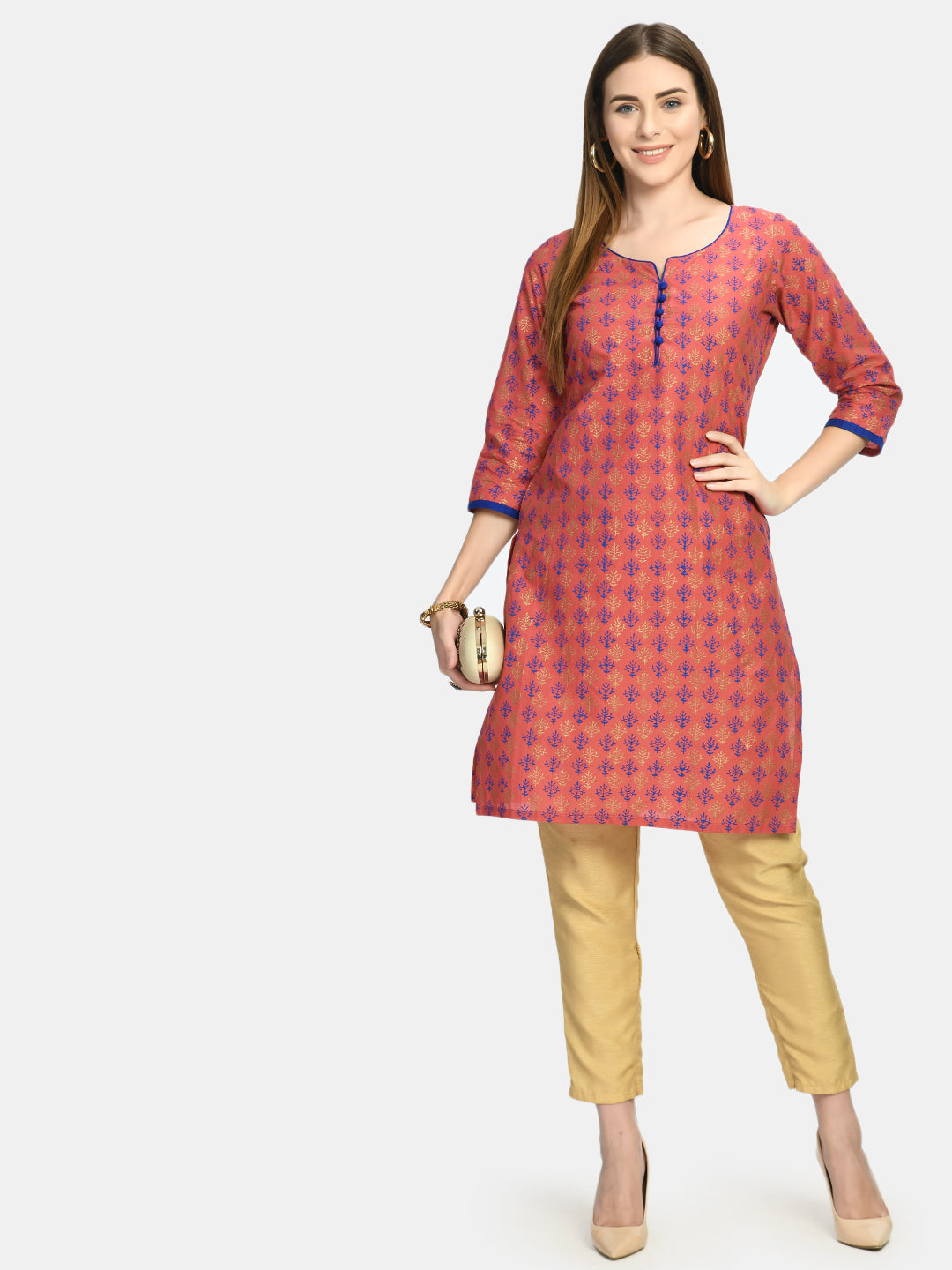 Women Old Rose Hand block Printed Kurta - Rasiya