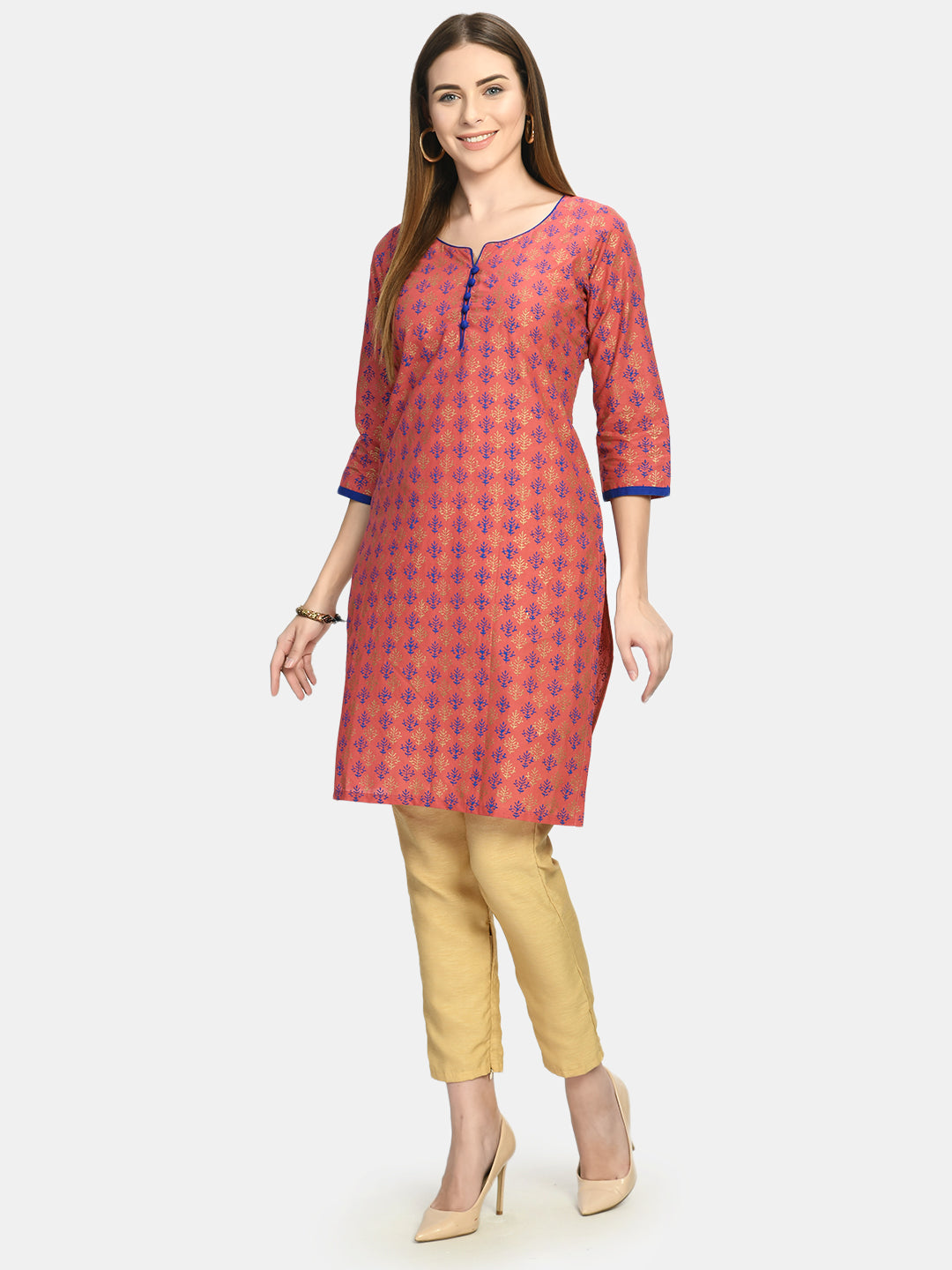 Women Old Rose Hand block Printed Kurta - Rasiya