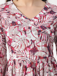 Thumbnail for Women's Pink Printed Flared Short Kurti With Angrakha Style - Rasiya