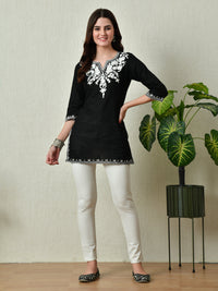 Thumbnail for Women Stylish black Cotton Short Kurti with Elegant Work - Rasiya