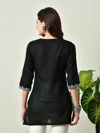 Thumbnail for Women Stylish black Cotton Short Kurti with Elegant Work - Rasiya
