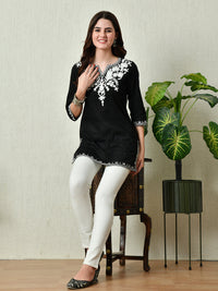 Thumbnail for Women Stylish black Cotton Short Kurti with Elegant Work - Rasiya