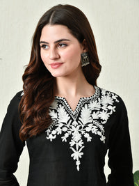 Thumbnail for Women Stylish black Cotton Short Kurti with Elegant Work - Rasiya