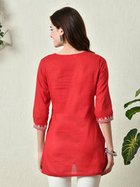Thumbnail for Women Stylish red Cotton Short Kurti with Elegant Work - Rasiya