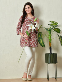 Thumbnail for Women Stylish Maroon Cotton Short Kurti with Elegant Print - Rasiya