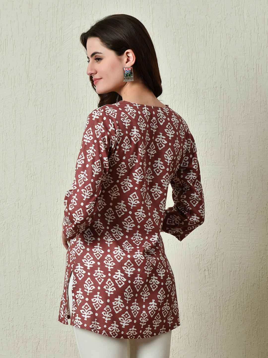 Women Stylish Maroon Cotton Short Kurti with Elegant Print - Rasiya