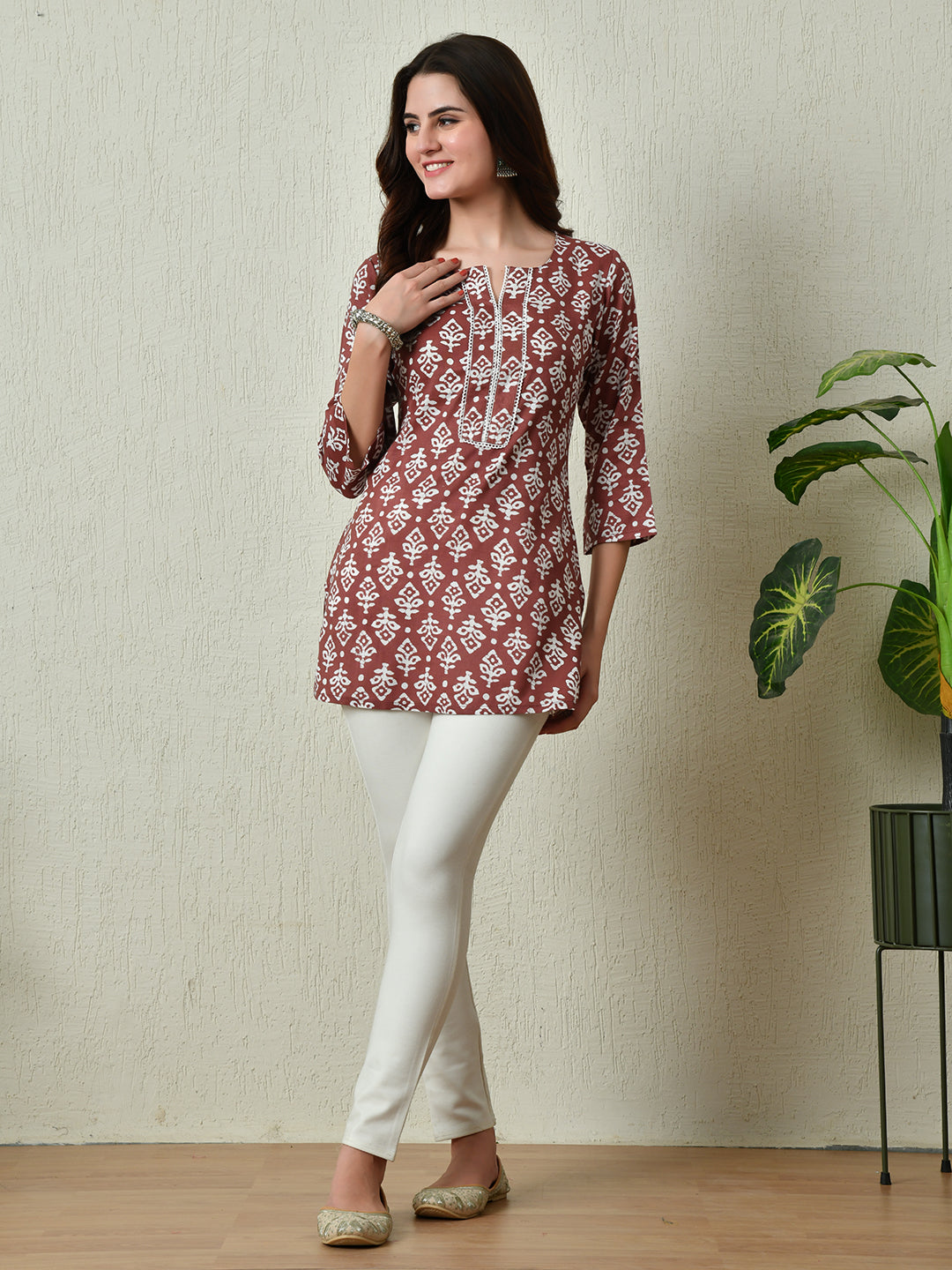 Women Stylish Maroon Cotton Short Kurti with Elegant Print - Rasiya