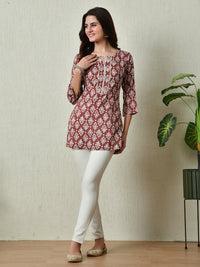 Thumbnail for Women Stylish Maroon Cotton Short Kurti with Elegant Print - Rasiya