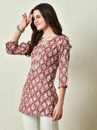 Thumbnail for Women Stylish Maroon Cotton Short Kurti with Elegant Print - Rasiya