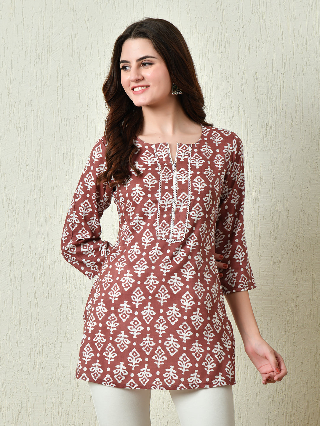 Women Stylish Maroon Cotton Short Kurti with Elegant Print - Rasiya