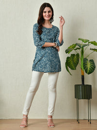 Thumbnail for Women Stylish blue Cotton Short Kurti with Elegant Print - Rasiya