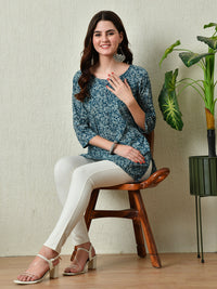 Thumbnail for Women Stylish blue Cotton Short Kurti with Elegant Print - Rasiya