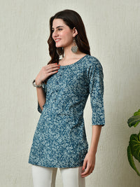 Thumbnail for Women Stylish blue Cotton Short Kurti with Elegant Print - Rasiya