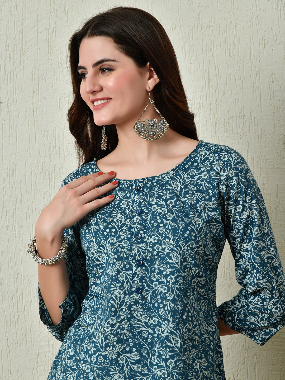 Women Stylish blue Cotton Short Kurti with Elegant Print - Rasiya