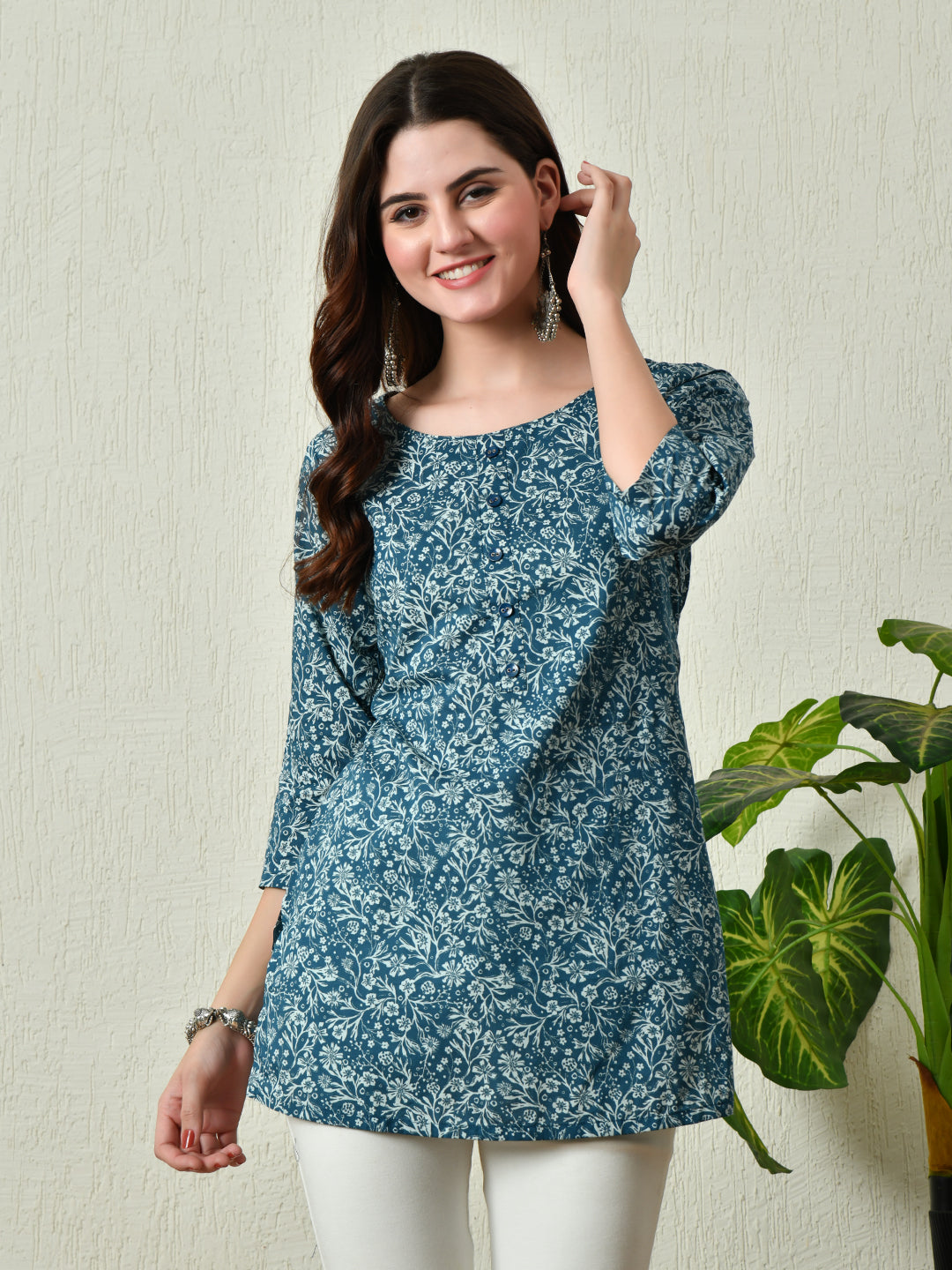 Women Stylish blue Cotton Short Kurti with Elegant Print - Rasiya