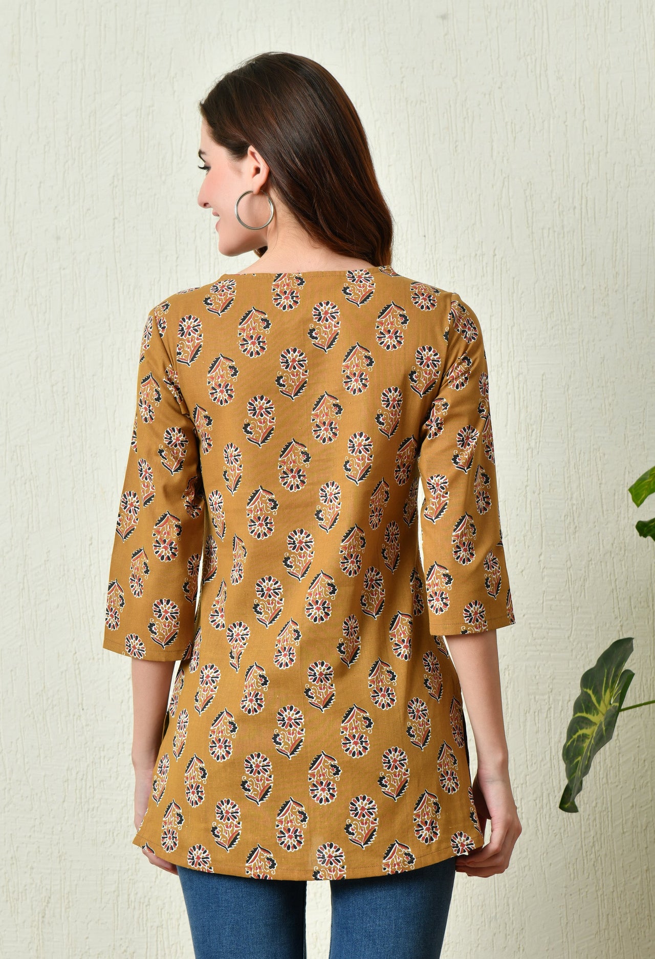 Women Stylish Mustard Cotton Short Kurti with Elegant Print - Rasiya