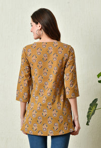 Thumbnail for Women Stylish Mustard Cotton Short Kurti with Elegant Print - Rasiya