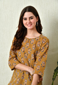 Thumbnail for Women Stylish Mustard Cotton Short Kurti with Elegant Print - Rasiya