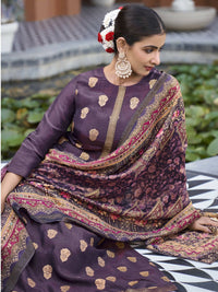 Thumbnail for Aastha Fashion Women's Purple Pure Silk Elegant Jacquard Woven Kurta with Trouser & Dupatta - Distacart