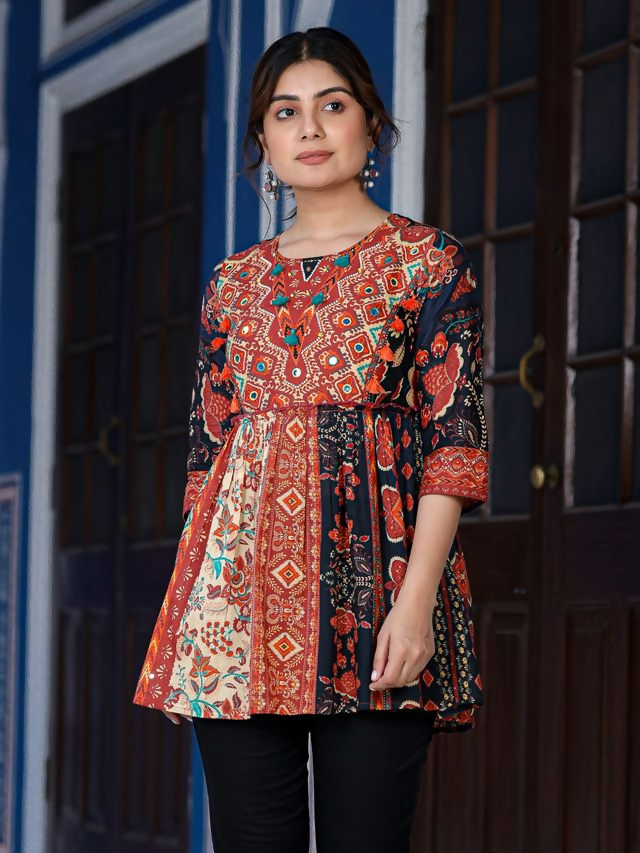 Juniper Women's Multi Colored Ethnic Motif Printed Cotton Peplum Tunic - Distacart