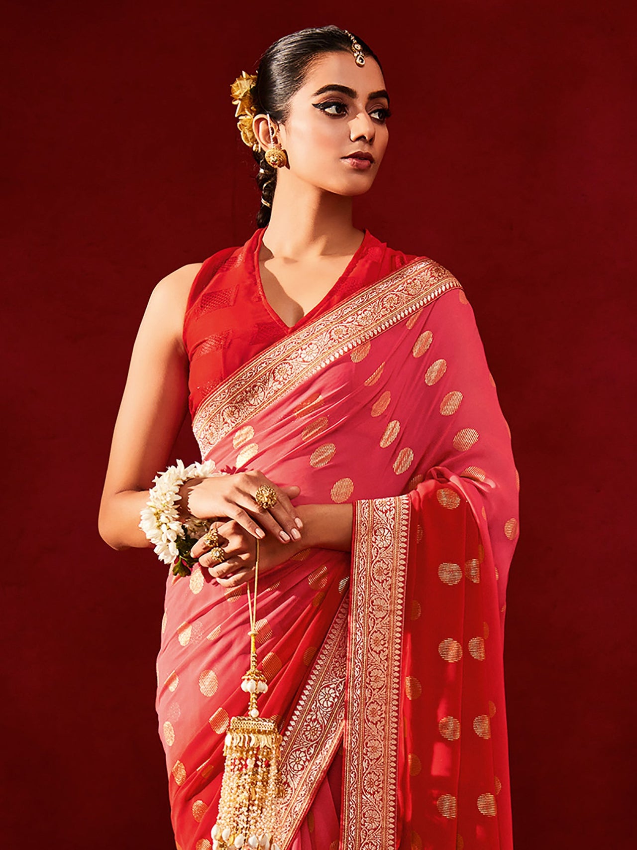 NOZ2TOZ Women's Georgette Pink Printed Designer Saree With Blouse Piece