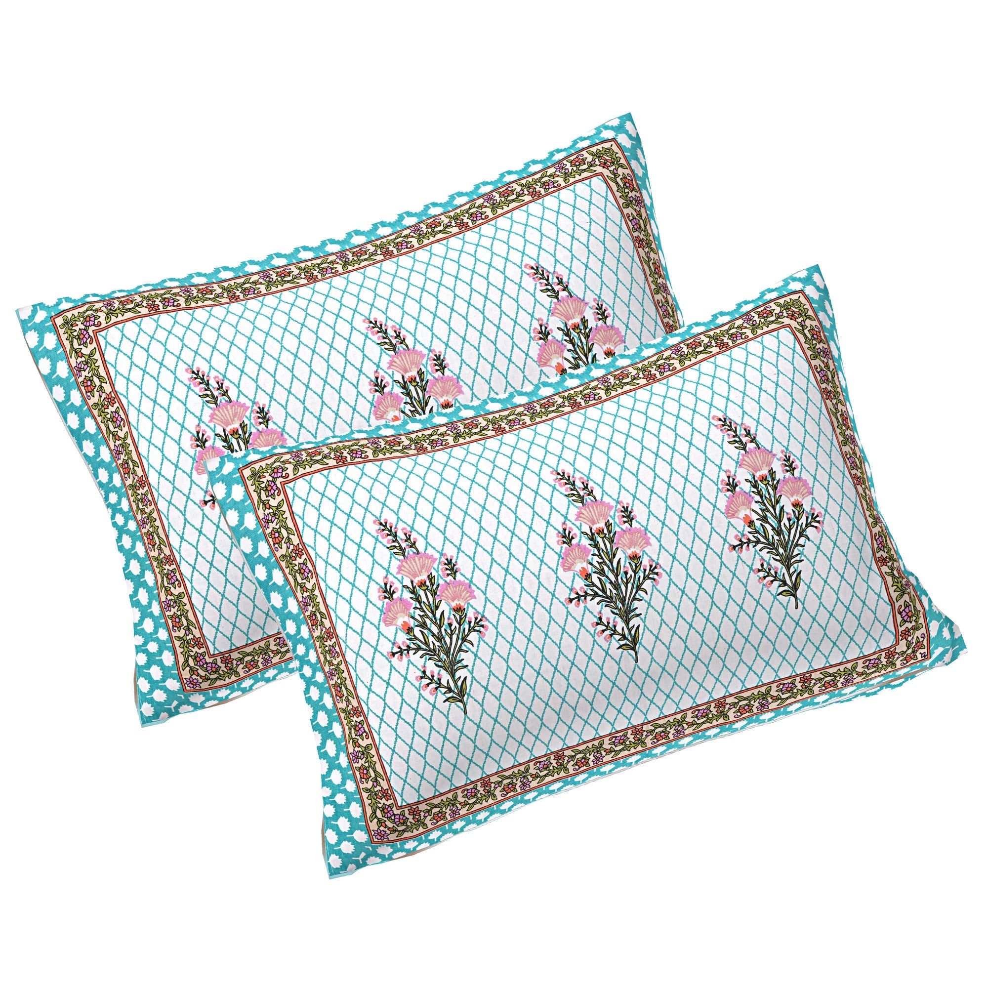 Rudra Bazaar Turquoise Blue 210 TC Cotton Double King Bedsheet With 2 Pillow Covers - Distacart