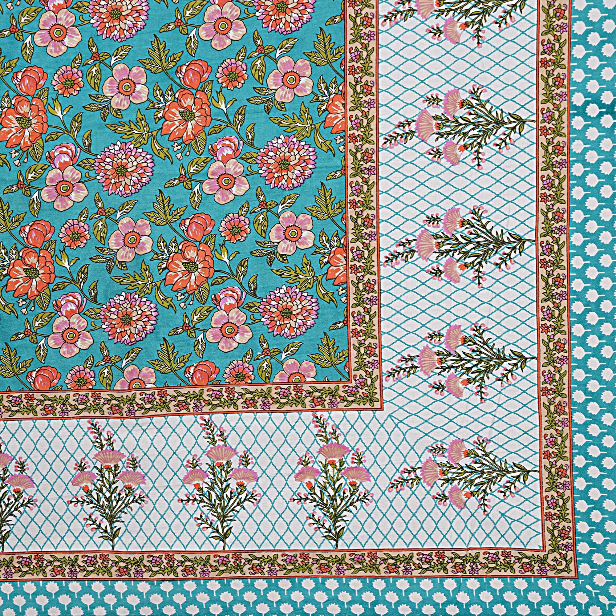 Rudra Bazaar Turquoise Blue 210 TC Cotton Double King Bedsheet With 2 Pillow Covers - Distacart