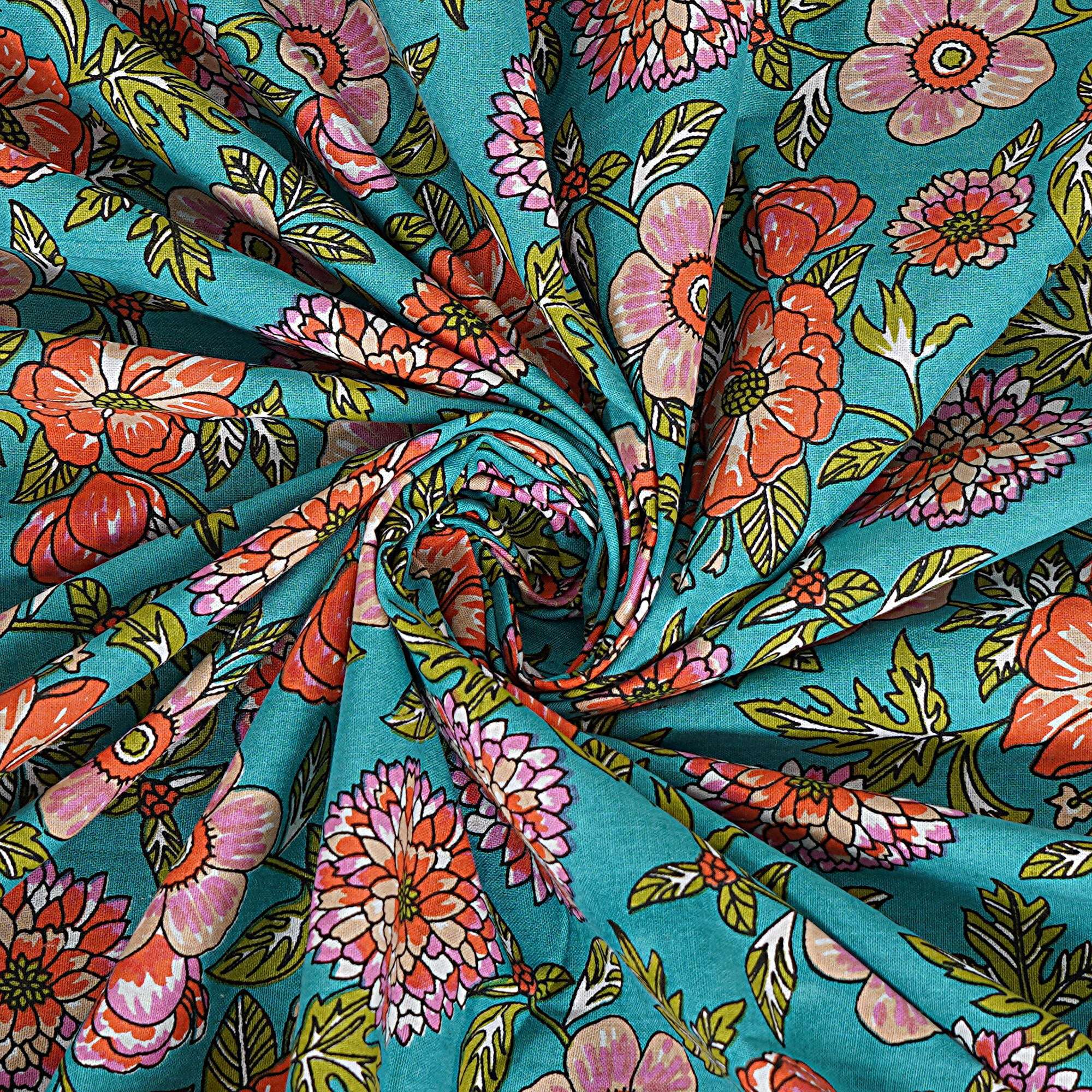 Rudra Bazaar Turquoise Blue 210 TC Cotton Double King Bedsheet With 2 Pillow Covers - Distacart