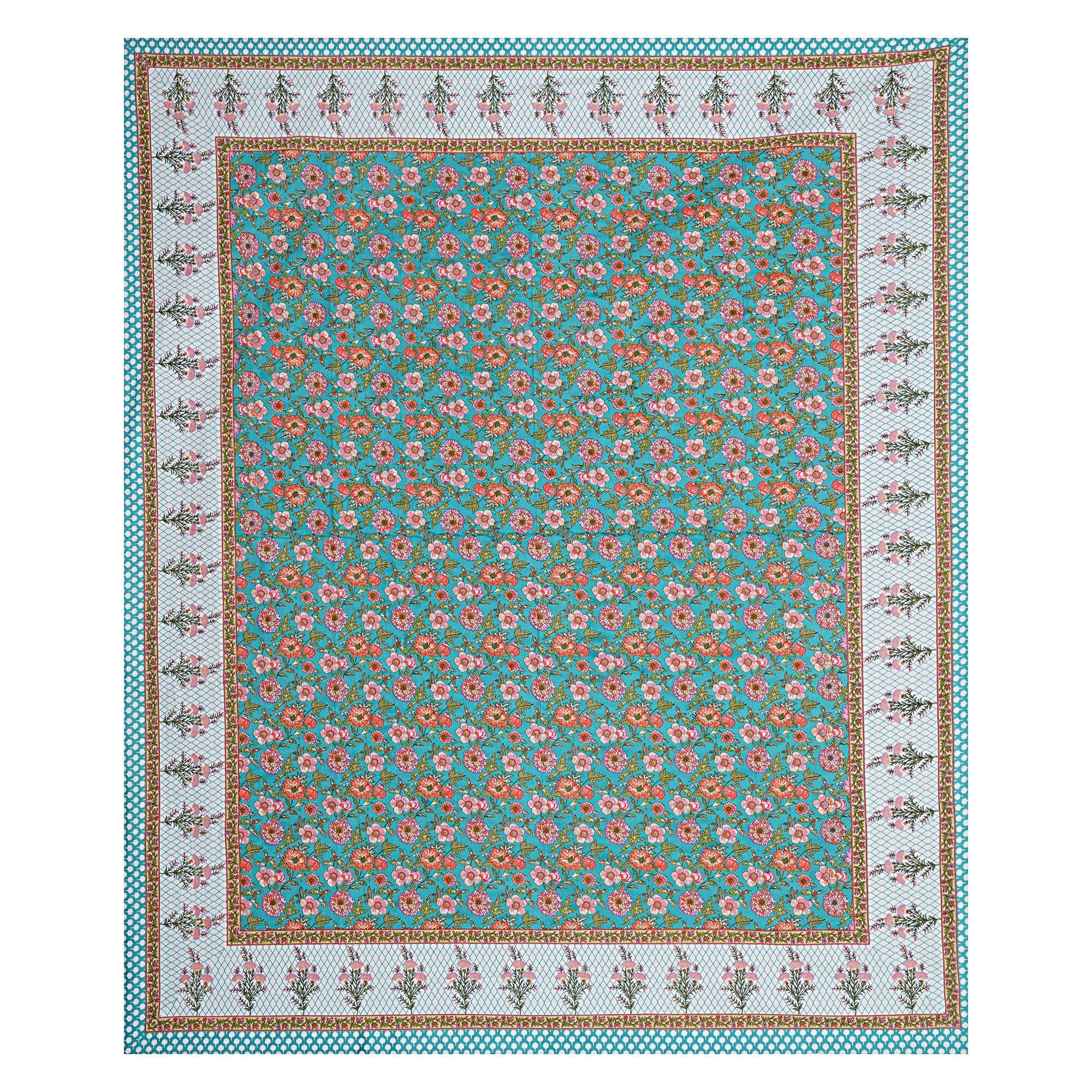 Rudra Bazaar Turquoise Blue 210 TC Cotton Double King Bedsheet With 2 Pillow Covers - Distacart