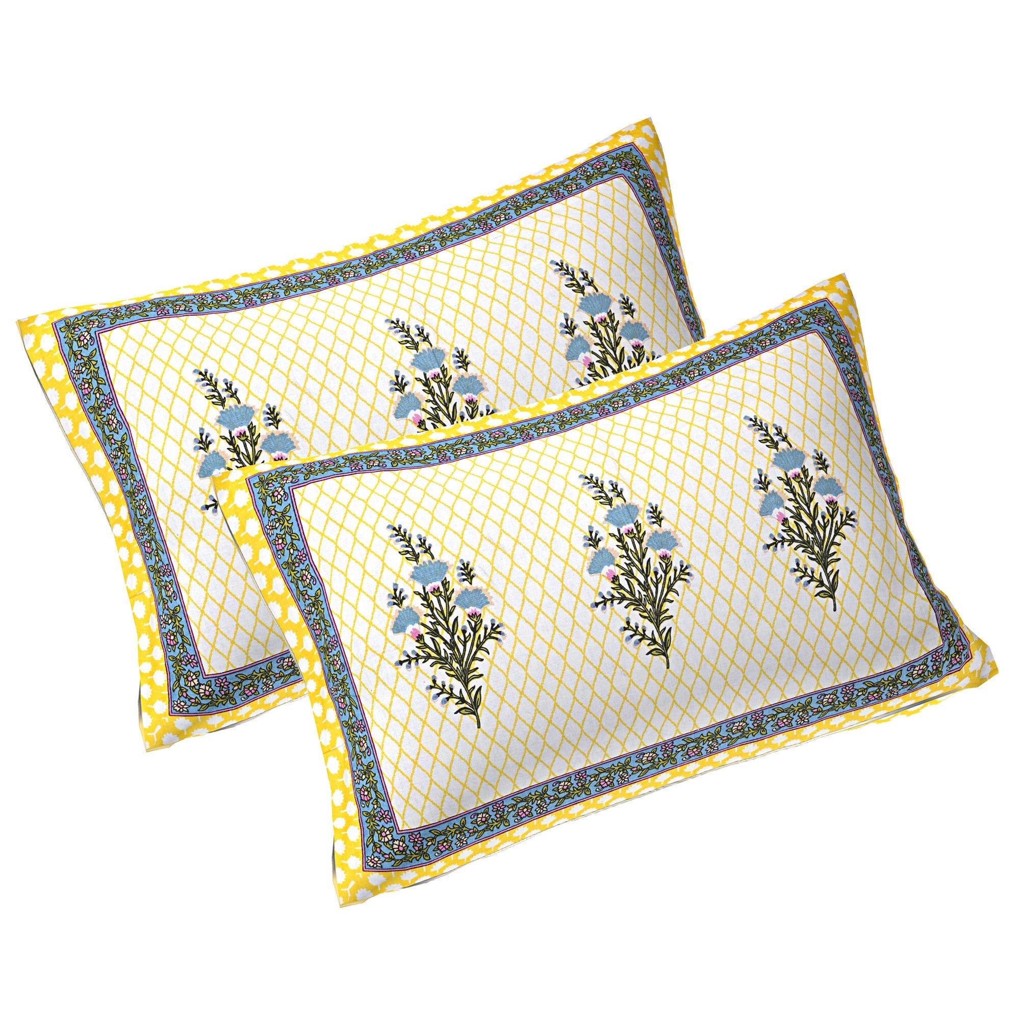 Rudra Bazaar Yellow 210 TC Cotton Double King Bedsheet With 2 Pillow Covers - Distacart