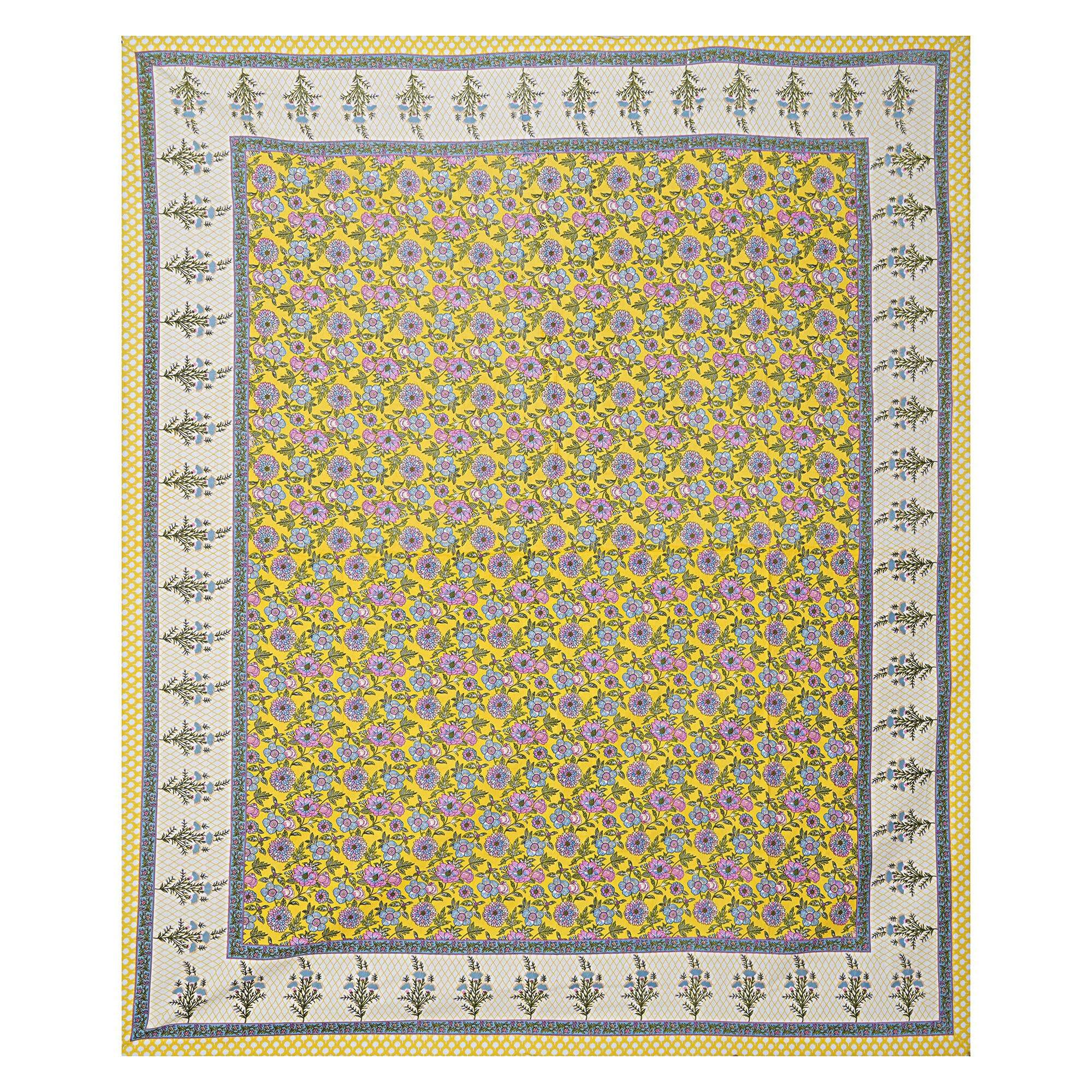 Rudra Bazaar Yellow 210 TC Cotton Double King Bedsheet With 2 Pillow Covers - Distacart