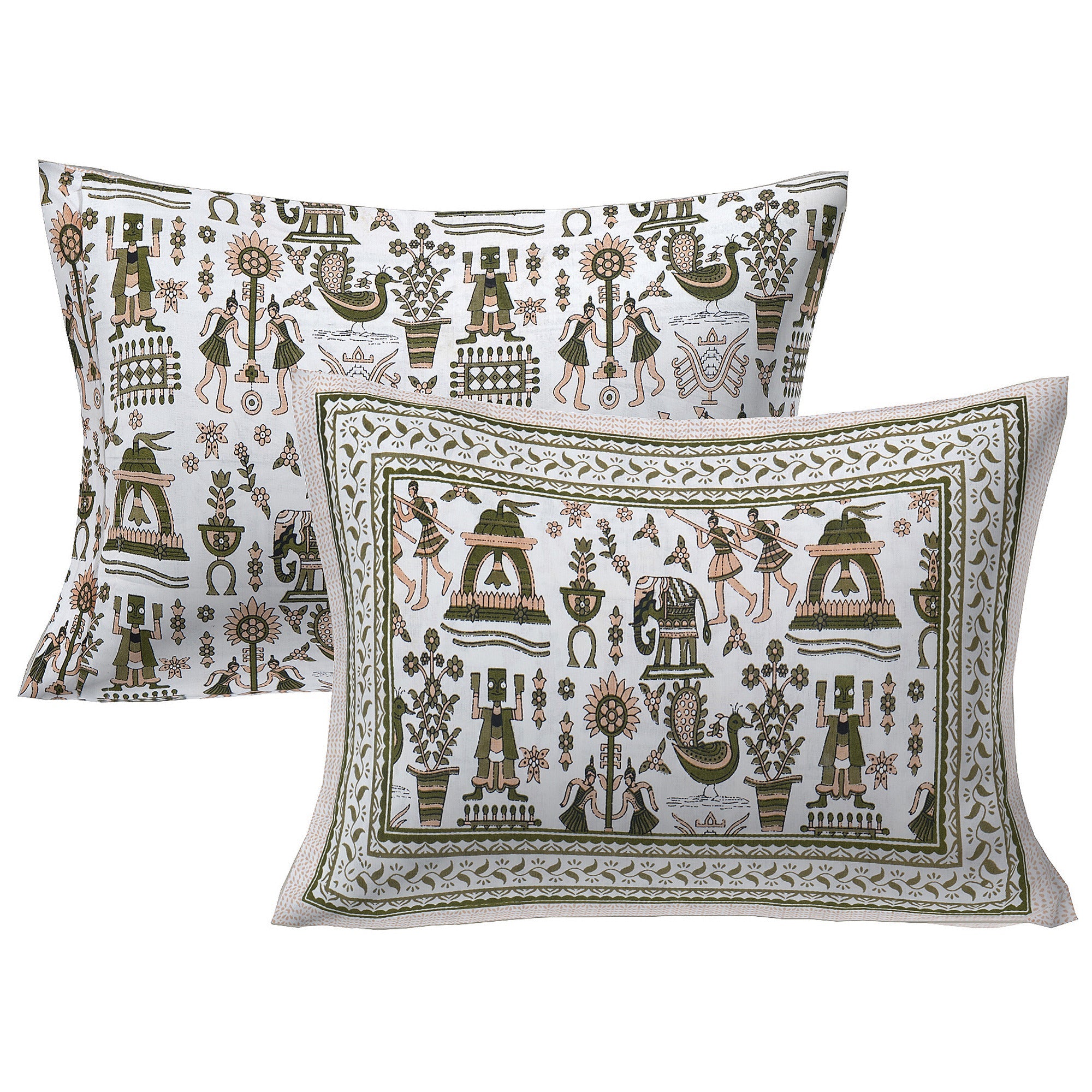 Rudra Bazaar Olive 210 TC Cotton Double King Bedsheet With 2 Pillow Covers - Distacart