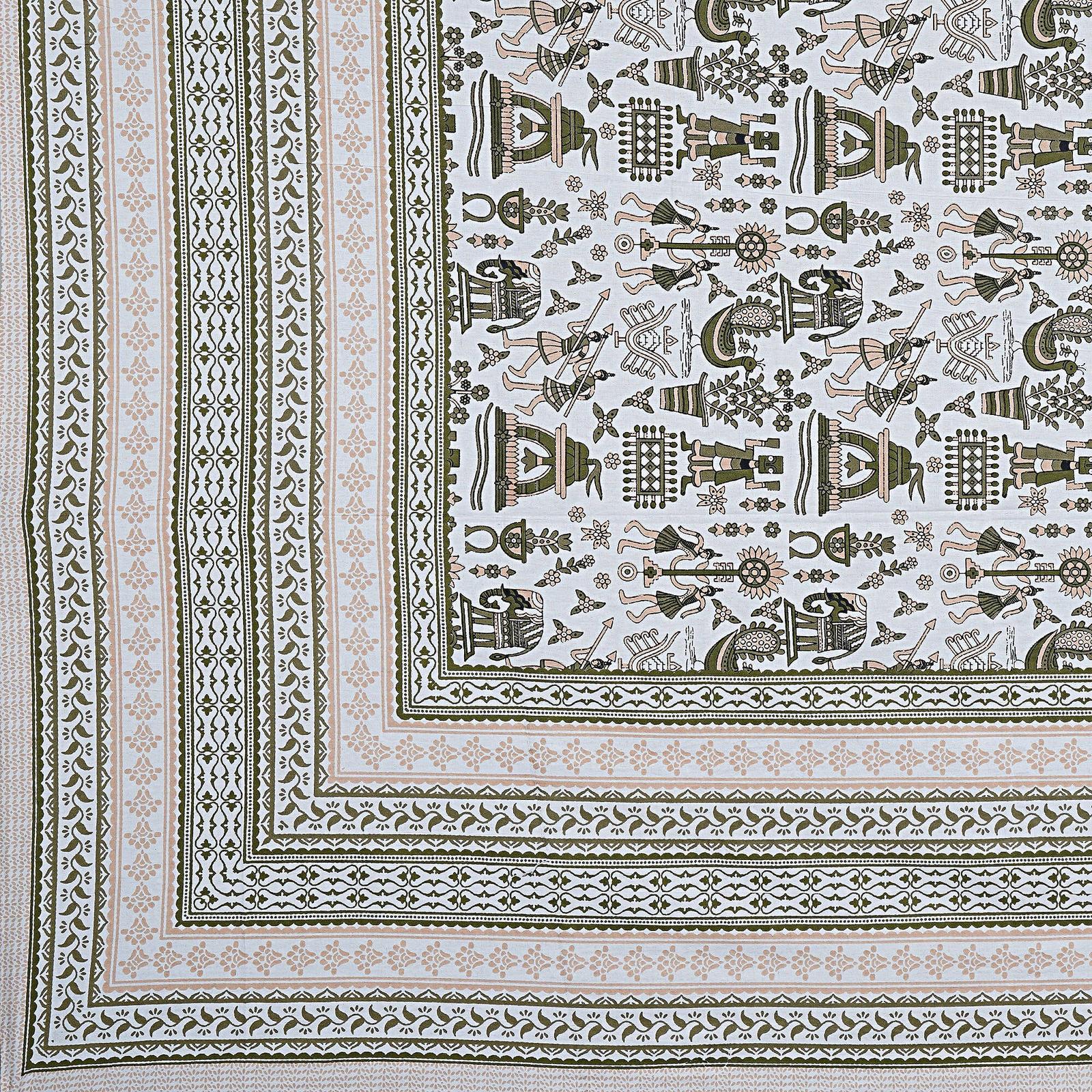 Rudra Bazaar Olive 210 TC Cotton Double King Bedsheet With 2 Pillow Covers - Distacart