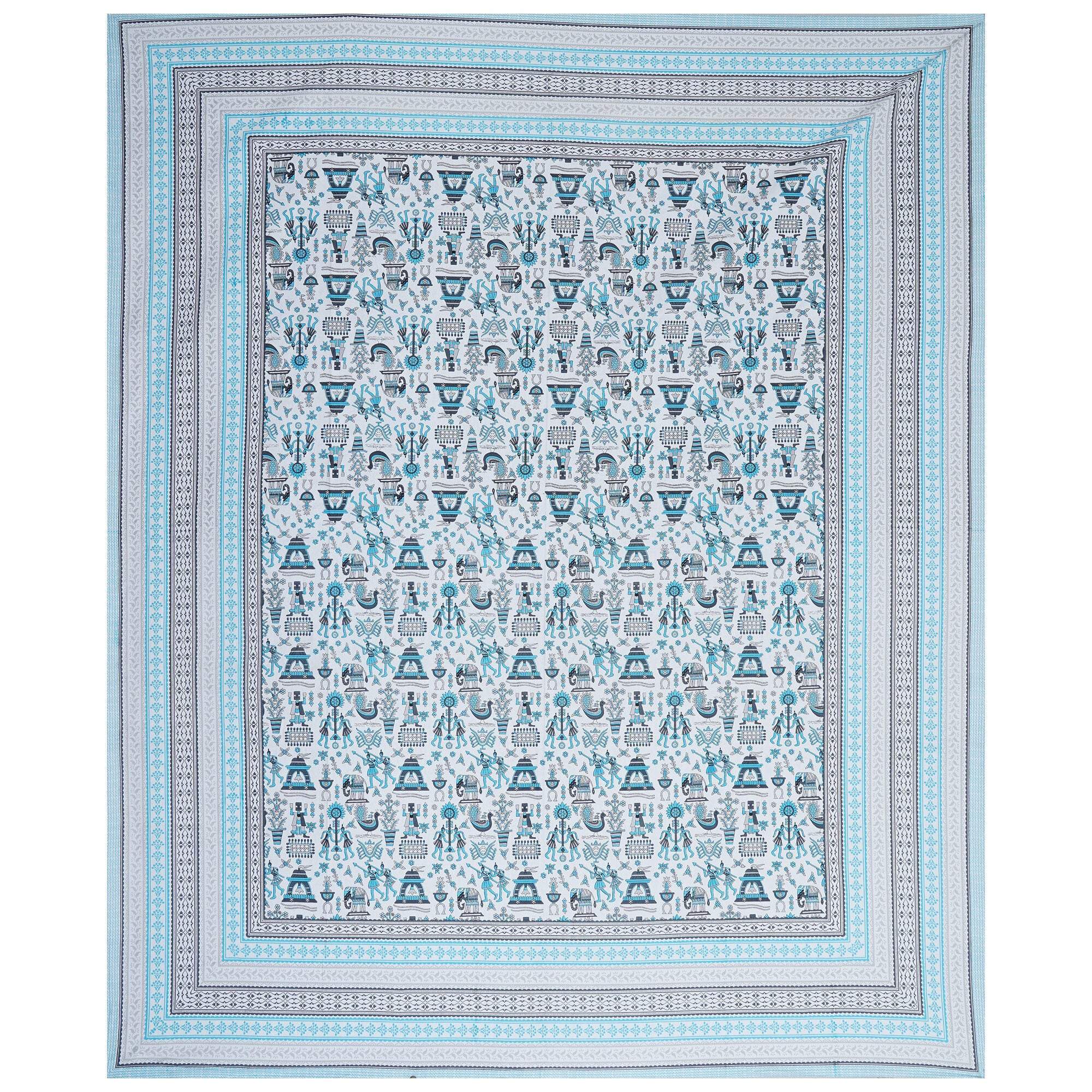 Rudra Bazaar Blue 210 TC Cotton Double King Bedsheet With 2 Pillow Covers - Distacart