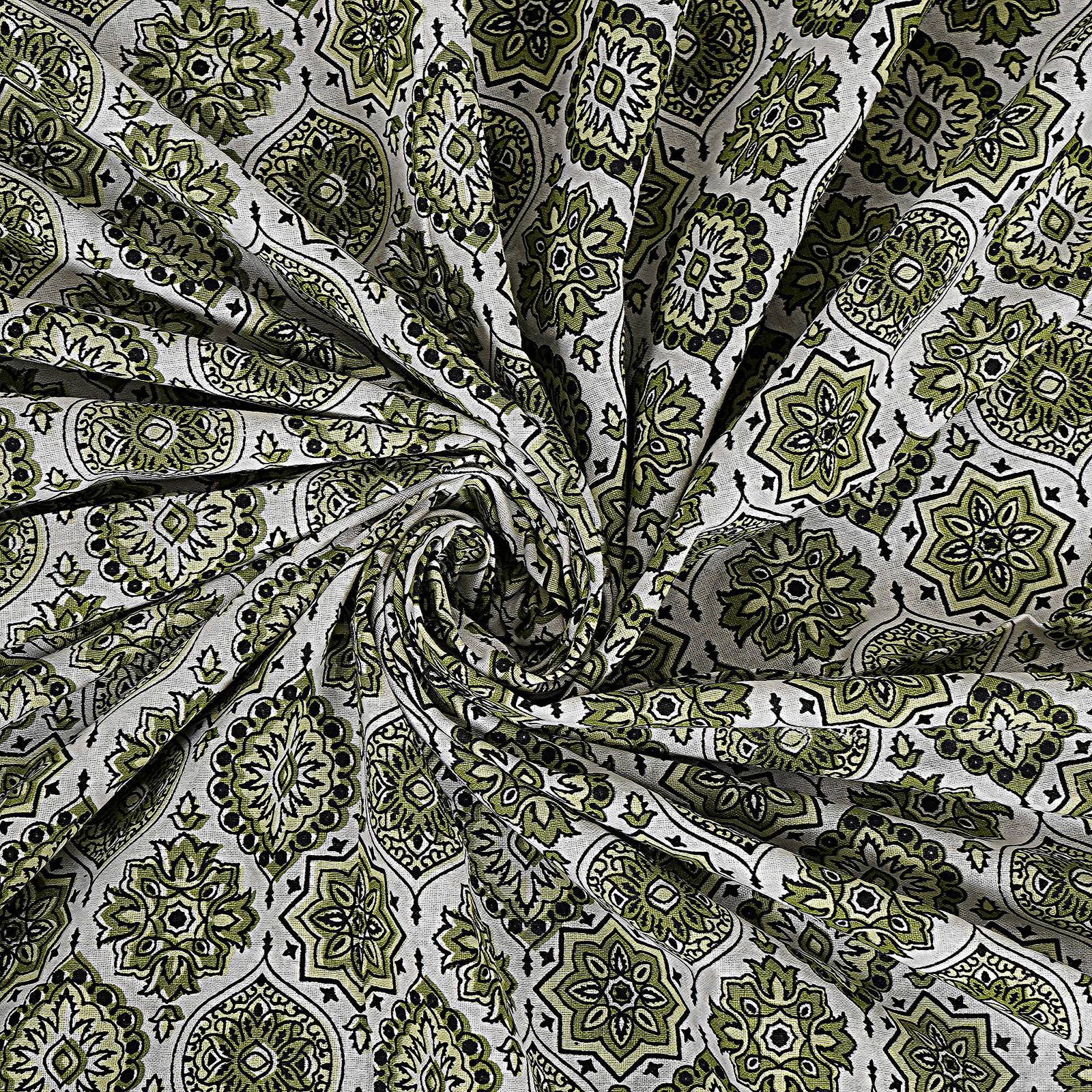 Rudra Bazaar Green 210 TC Cotton Double King Bedsheet With 2 Pillow Covers - Distacart