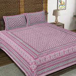Thumbnail for Rudra Bazaar Pink 210 TC Cotton Double King Bedsheet With 2 Pillow Covers - Distacart