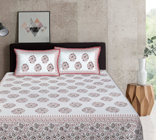 Rudra Bazaar Pink 210 TC Cotton Double King Bedsheet With 2 Pillow Covers - Distacart