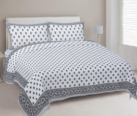 Thumbnail for Rudra Bazaar Grey 210 TC Cotton Double King Bedsheet With 2 Pillow Covers