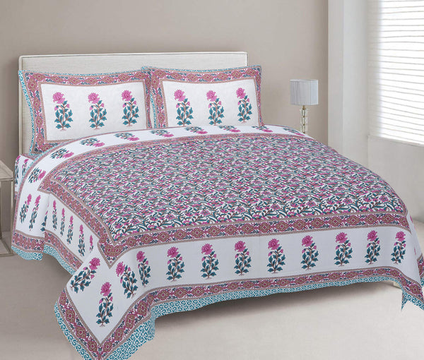 Rudra Bazaar Sea Green 210 TC Cotton Double King Bedsheet With 2 Pillow Covers