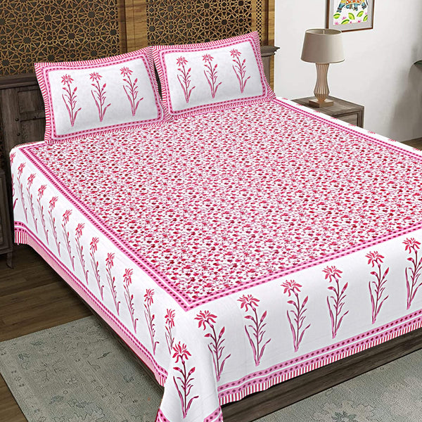 Rudra Bazaar Pink 210 TC Cotton Double King Bedsheet With 2 Pillow Covers - Distacart